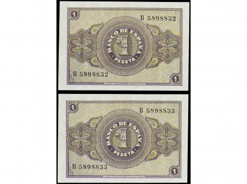 ESTADO ESPAÑOL. Lote 2 billetes 1 Peseta. 12 Octubre 1937. S