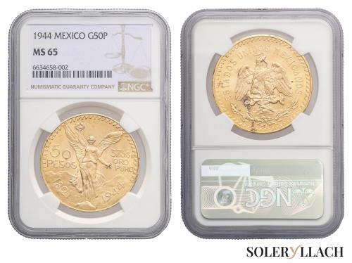 MÉXICO. 50 Pesos. 1944. Encapsulada por NGC MS65 (n. 6634658