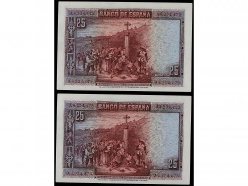 BANCO DE ESPAÑA. Lote 2 billetes 25 Pesetas. 15 Agosto 1928.