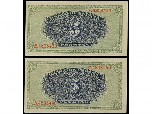 ESTADO ESPAÑOL. Lote 2 billetes 5 Pesetas. 4 Septiembre 1940