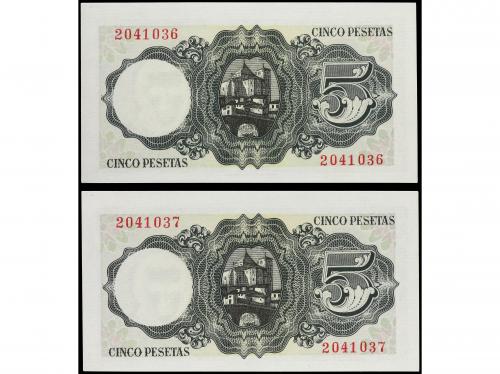 ESTADO ESPAÑOL. Lote 2 billetes 5 Pesetas. 16 Agosto 1951. B