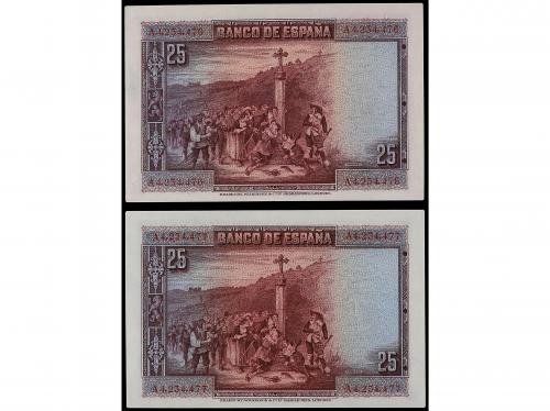 BANCO DE ESPAÑA. Lote 2 billetes 25 Pesetas. 15 Agosto 1928.