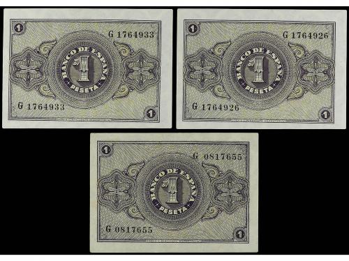ESTADO ESPAÑOL. Lote 3 billetes 1 Peseta. 28 Febrero 1938. S