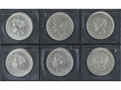 ALFONSO XIII. Lote 18 monedas 5 Pesetas. 1888 a 1898. Varia