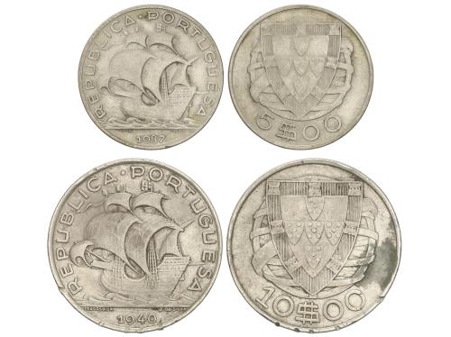 PORTUGAL. Lote 2 monedas 5 y 10 Escudos. 1937 y 1940. 6,81 y