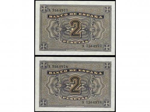 ESTADO ESPAÑOL. Lote 2 billetes 2 Pesetas. 12 Octubre 1937. 