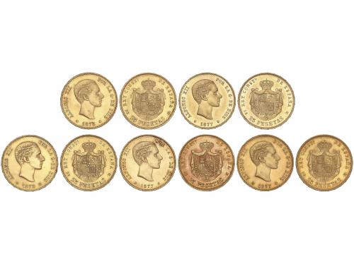 ALFONSO XII. Lote 5 monedas 25 Pesetas. 1877(3) y 1878 (2).