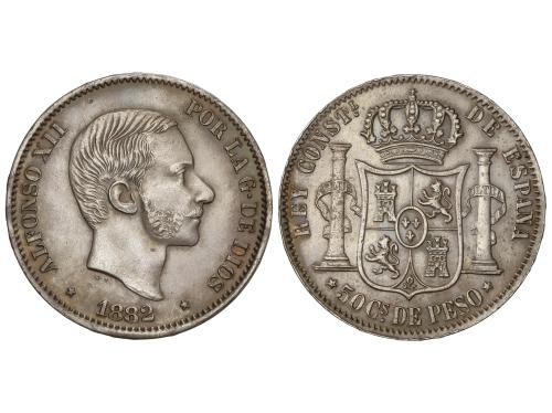 ALFONSO XII. 50 Centavos de Peso. 1882. MANILA. Bonita pátin