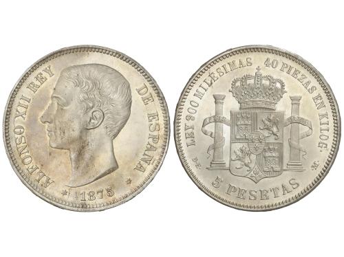 ALFONSO XII. 5 Pesetas. 1875 (*18-75). D.E.-M. (Infimas rayi