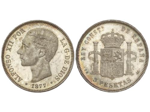 ALFONSO XII. 5 Pesetas. 1877 (*18-77). D.E.-M. IMPRESIONANTE