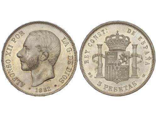 ALFONSO XII. 5 Pesetas. 1882 (*18-82). M.S.-M. Bello ejempla