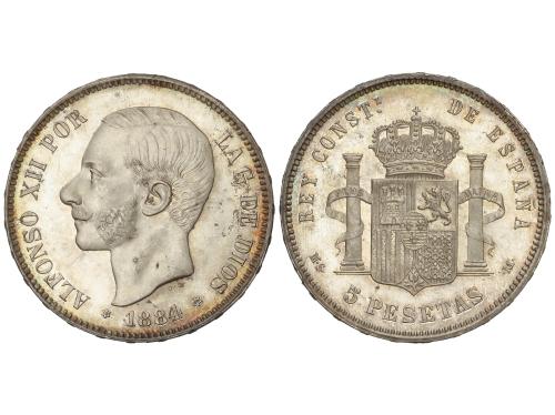 ALFONSO XII. 5 Pesetas. 1884 (*18-84). M.S.-M. EXTRAORDINARI