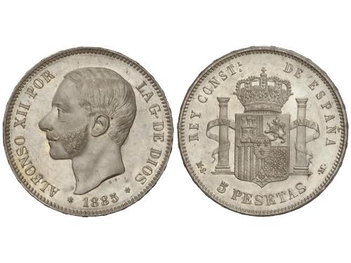 ALFONSO XII. 5 Pesetas. 1885 (*18-87). M.S.-M. (Levísima ray