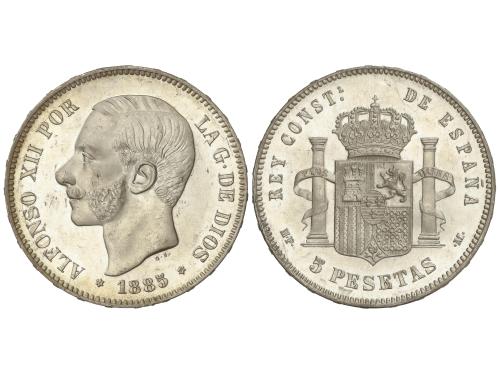 ALFONSO XII. 5 Pesetas. 1885 (*18-87). M.P.-M. Bello ejempla