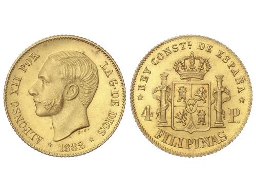 ALFONSO XII. 4 Pesos. 1882. MANILA. Restos de brillo. RARA. 