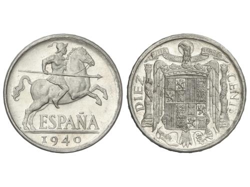 ESTADO ESPAÑOL. 10 Céntimos. 1940. PLVS-VLTRA, UNA. Brillo o