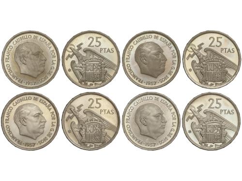 ESTADO ESPAÑOL. Lote 4 monedas 25 Pesetas. 1957 (*72, 73, 74