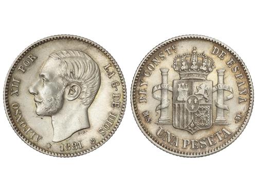 ALFONSO XII. 1 Peseta. 1881 (*18-81). M.S.-M. (Pequeñas rayi