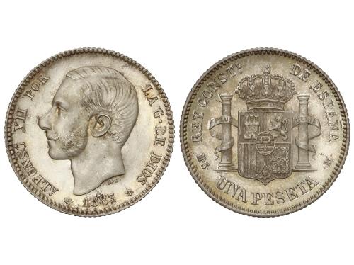 ALFONSO XII. 1 Peseta. 1883 (*18-83). M.S.-M. Bonita pátina 