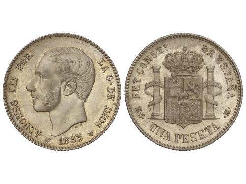 ALFONSO XII. 1 Peseta. 1885 (*18-86). M.S.-M. Bonita pieza c