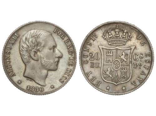 ALFONSO XII. 20 Centavos de Peso. 1880. MANILA. MUY ESCASA. 