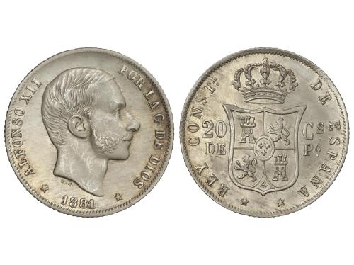 ALFONSO XII. 20 Centavos de Peso. 1881. MANILA. (Rayita en r