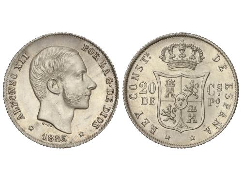 ALFONSO XII. 20 Centavos de Peso. 1885. MANILA. (Levísimas r