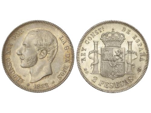 ALFONSO XII. 2 Pesetas. 1882 (*18-82). M.S.-M. Restos de pát