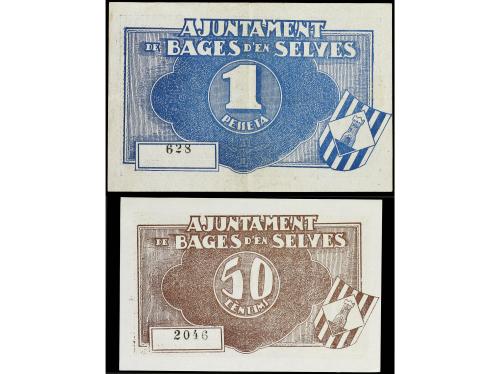 CATALUNYA. Lote 2 billetes 50 Cèntims y 1 Pesseta. Aj. de BA