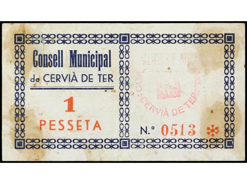 CATALUNYA. 1 Pesseta. 20 Maig 1937. C.M. de CERVIÀ DE TER. (