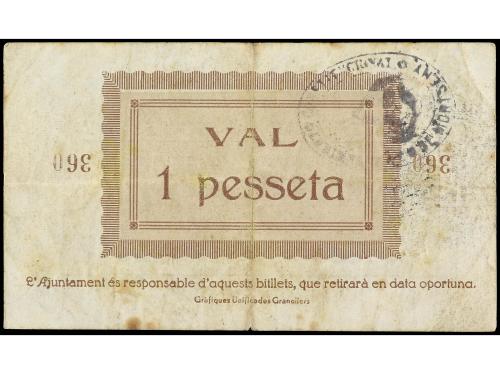 CATALUNYA. 1 Pesseta. Juny 1937. Aj. de MONTSENY. (Manchitas