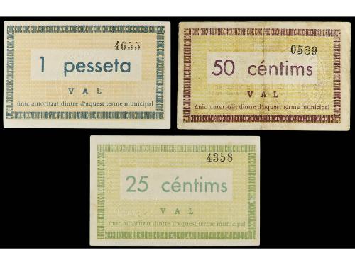 CATALUNYA. Lote 3 billetes 25, 50 Cèntims y 1 Pesseta. 20 Ma