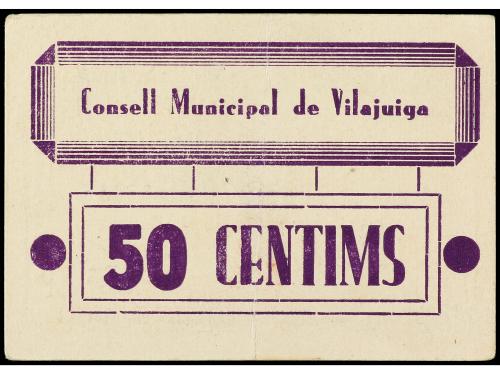 CATALUNYA. 50 Cèntims. C.M. de VILAJUIGA. Cartulina. MUY ESC