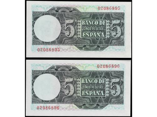 ESTADO ESPAÑOL. Lote 2 billetes 5 Pesetas. 5 Marzo 1948. Elc