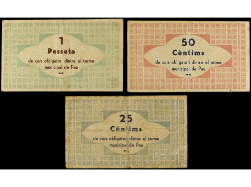 CATALUNYA. Lote 3 billetes 25, 50 Cèntims y 1 Pesseta. C.M. 