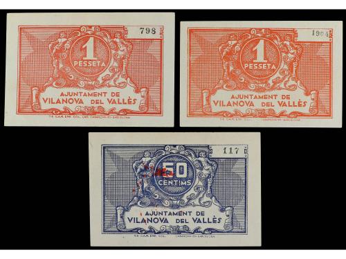 CATALUNYA. Lote 3 billetes 50 Cèntims y 1 Pesseta (2). Aj. d