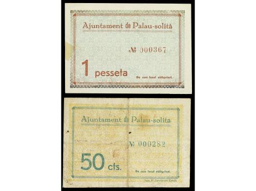 CATALUNYA. Lote 2 billetes 50 Cèntims y 1 Pesseta. 30 Juny 1