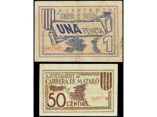 CATALUNYA. Lote 2 billetes 50 Cèntims y 1 Pesseta. Aj. de CA