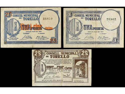 CATALUNYA. Lote 3 billetes 25 Cèntims (2) y 1 Pesseta. C.M. 