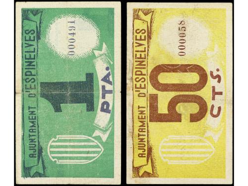 CATALUNYA. Lote 2 billetes 50 Cèntims y 1 Pesseta. 2 Juliol 