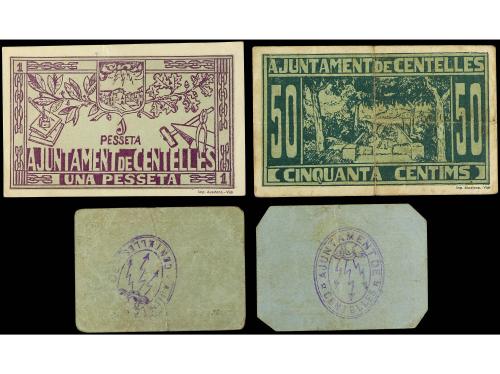 CATALUNYA. Lote 4 billetes 50 Cèntims y 1 Pesseta. Abril 193