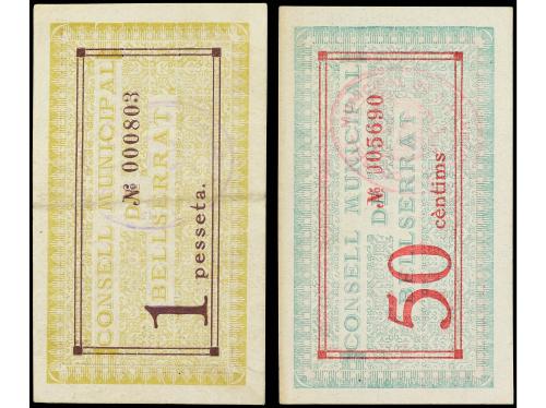 CATALUNYA. Lote 2 billetes 50 Cèntims y 1 Pesseta. 21 Maig 1