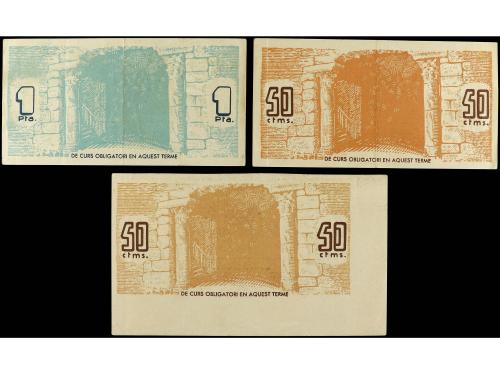 CATALUNYA. Lote 3 billetes 50 Cèntims (2) y 1 Pesseta. 20 Ma