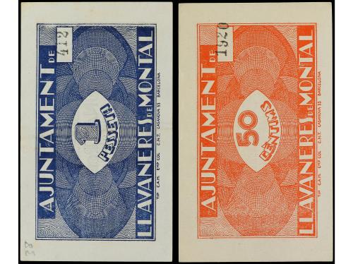 CATALUNYA. Lote 2 billetes 50 Cèntims y 1 Pesseta. Aj. de LL