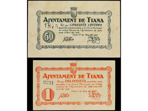 CATALUNYA. Lote 2 billetes 50 Cèntims y 1 Pesseta. 1 Maig 19