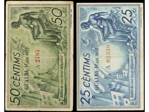 CATALUNYA. Lote 2 billetes 25 y 50 Cèntims. Maig 1937. Aj. d