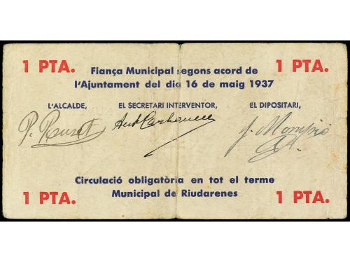 CATALUNYA. 1 Pesseta. 16 Maig 1937. Aj. de RIUDARENES. (Rotu