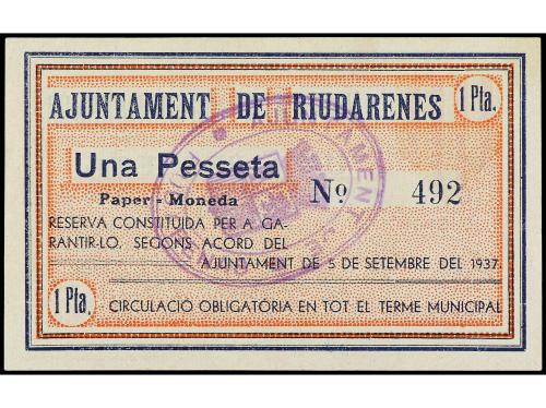 CATALUNYA. 1 Pesseta. 5 Setembre 1937. Aj. de RIUDARENES. RA