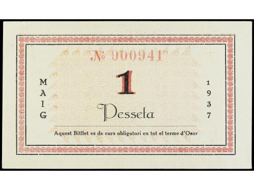 CATALUNYA. 1 Pesseta. Maig 1937. C.M. d´ OSOR. Firmas manusc