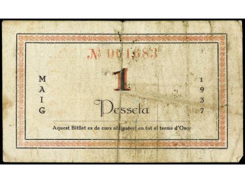 CATALUNYA. 1 Pesseta. Maig 1937. C.M. d´ OSOR. Firmas manusc